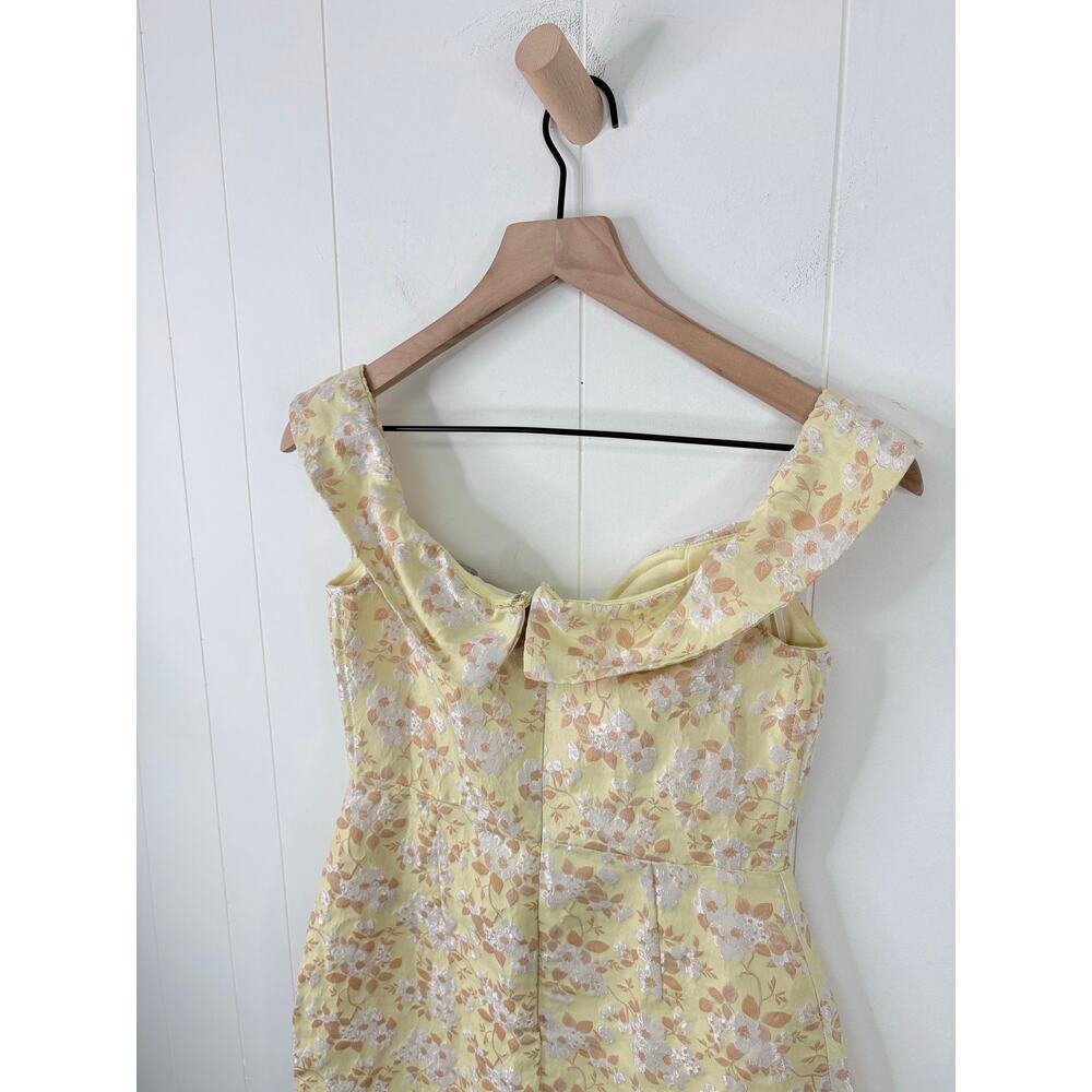 NWT Lulus Favorite Song Floral Jacquard Off Shoulder Mini Dress Small Yellow - Picture 9 of 10
